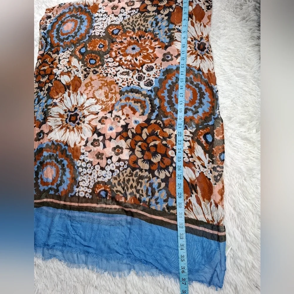 Vera Bradley Blue and Brown Floral Print Rayon Scarf/Wrap